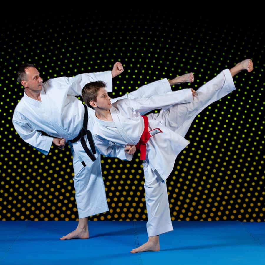 Martial Arts Lessons for Families in Ramsey NJ - Dad and Son High Kick